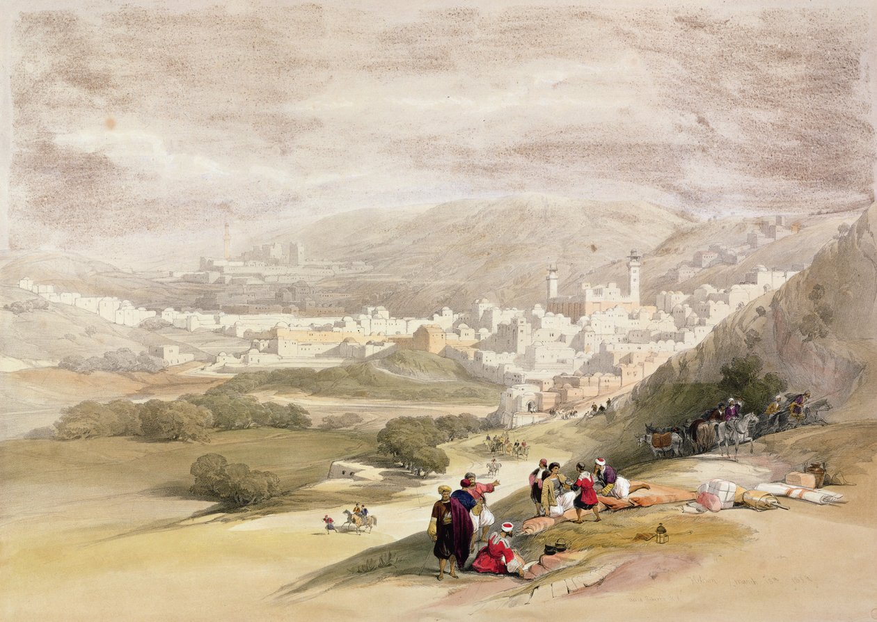 Hebron, 1839. március 18. a „The Holy Land” II. kötetéből; metszett: Louis Haghe (1806-85) megjelent Londonban, 1842 kiadva Londonban, 1842 alkotó: David Roberts