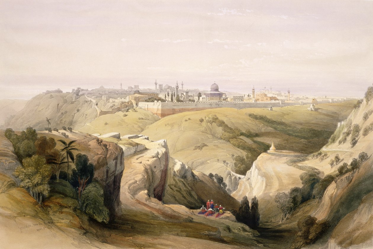 Jeruzsálem az Olajfák hegyéről, 1839. április 8., Louis Haghe (1806-85) kocsma által metszett „The Holy Land” I. kötet 6. táblája. 1842 alkotó: David Roberts