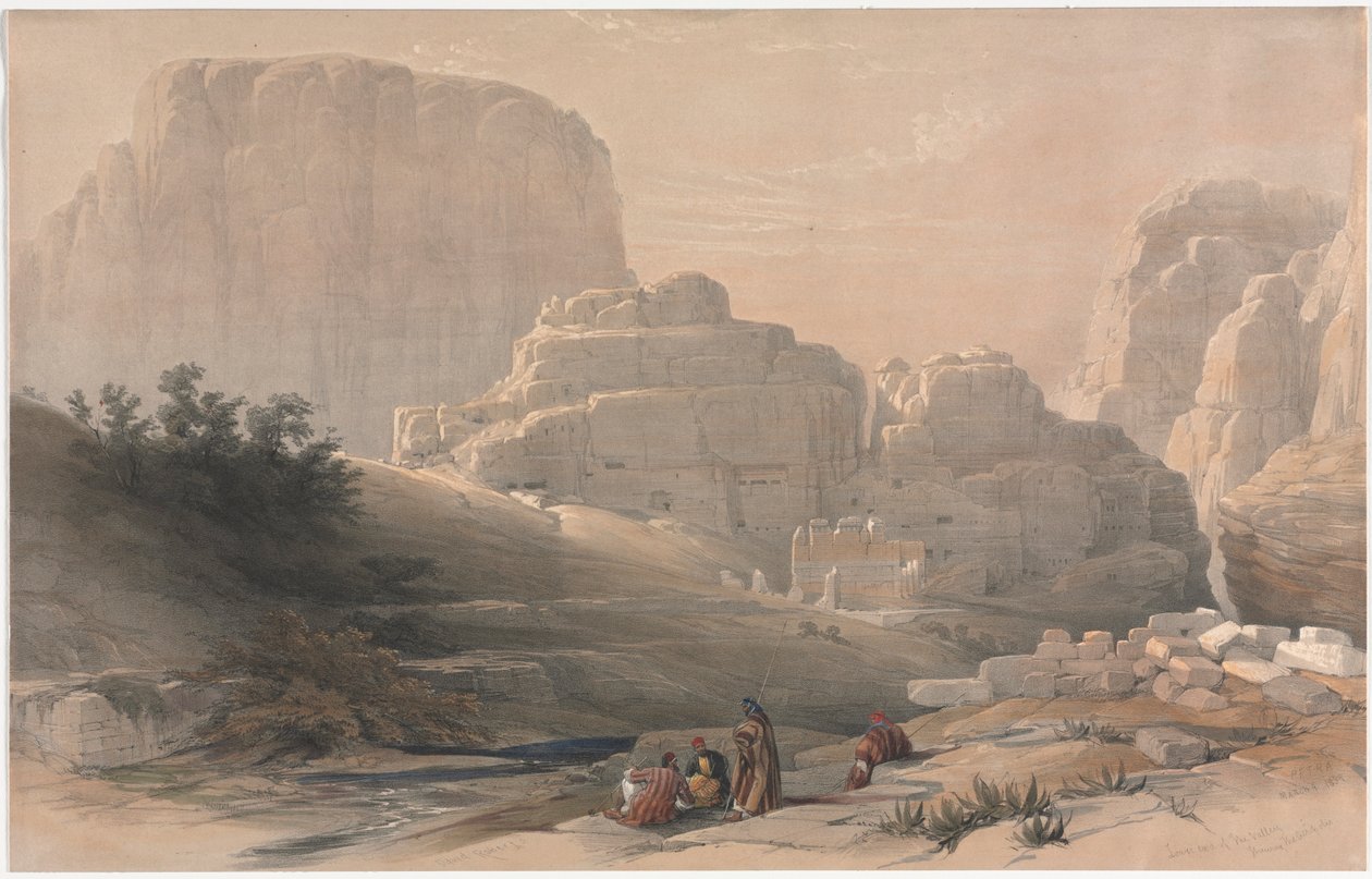 Petra, a völgy alsó vége, az Akropolisz megtekintése, 1839. alkotó: David Roberts