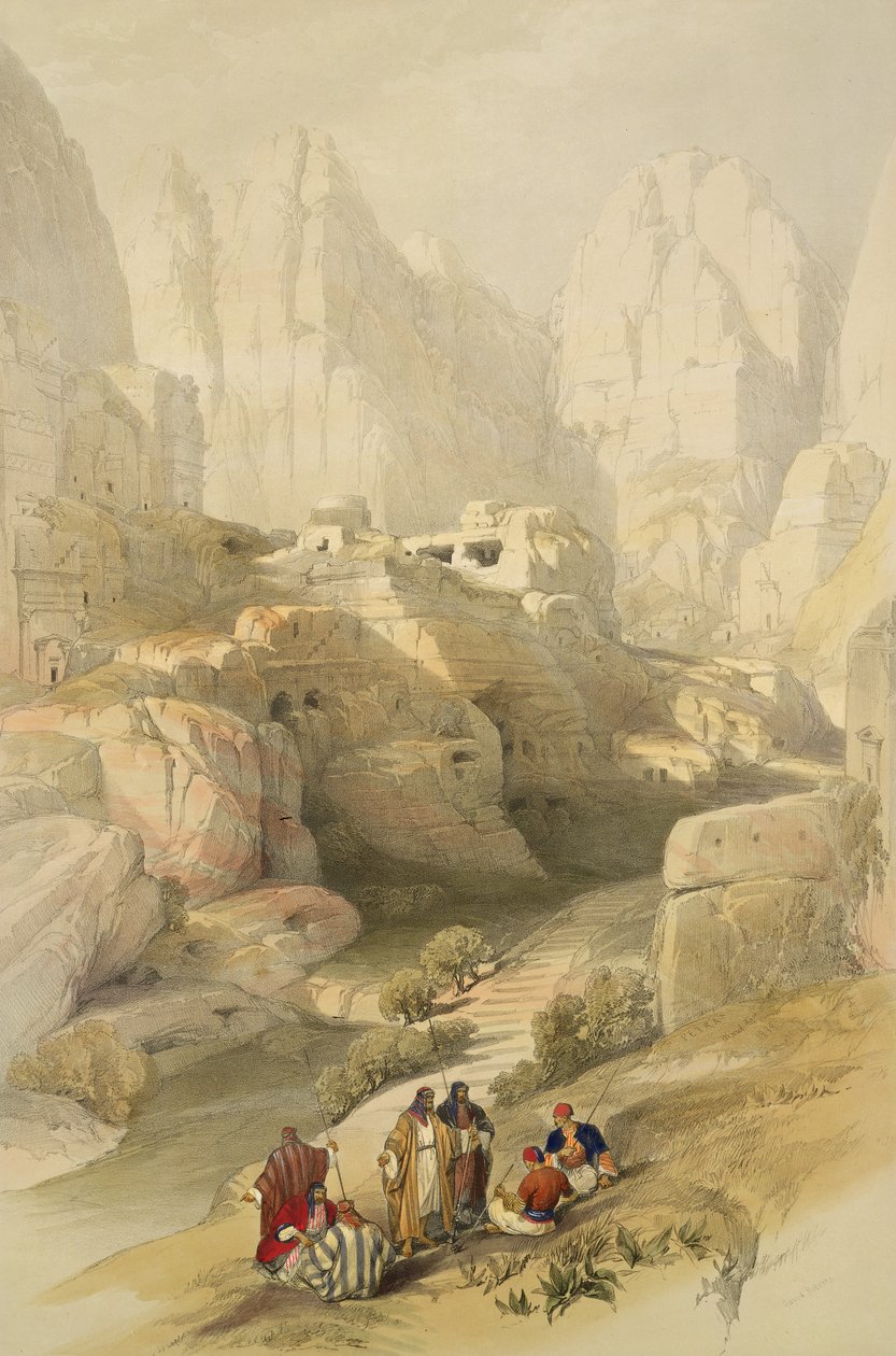 Petra, 1839. március 10., 104. tábla a "The Holy Land" III. kötetéből, metszette Louis Haghe (1806-85) pub. 1849 alkotó: David Roberts
