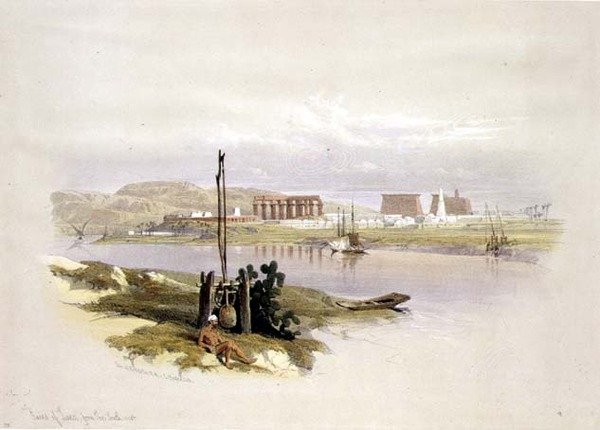 Luxor romjai délnyugatról, „Egyiptom és Núbia”, 1. kötet (színes litó) alkotó: David Roberts