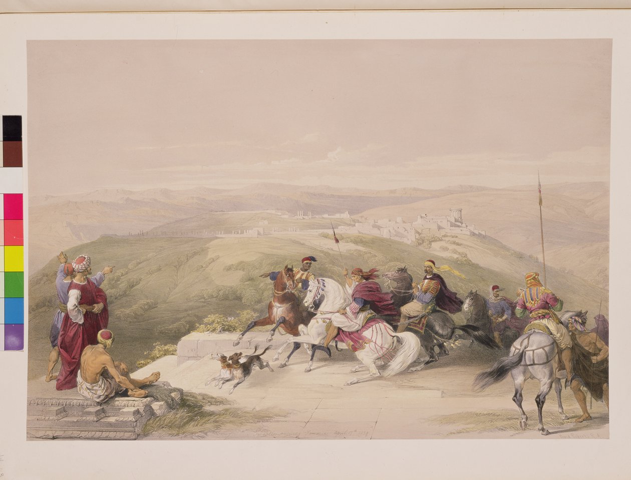 Sabaste, ókori Szamária, 1839. április 17., „A Szentföld” I. kötetének 44. táblája, Louis Haghe (1806-85) kocsma metszetével. 1842 alkotó: David Roberts