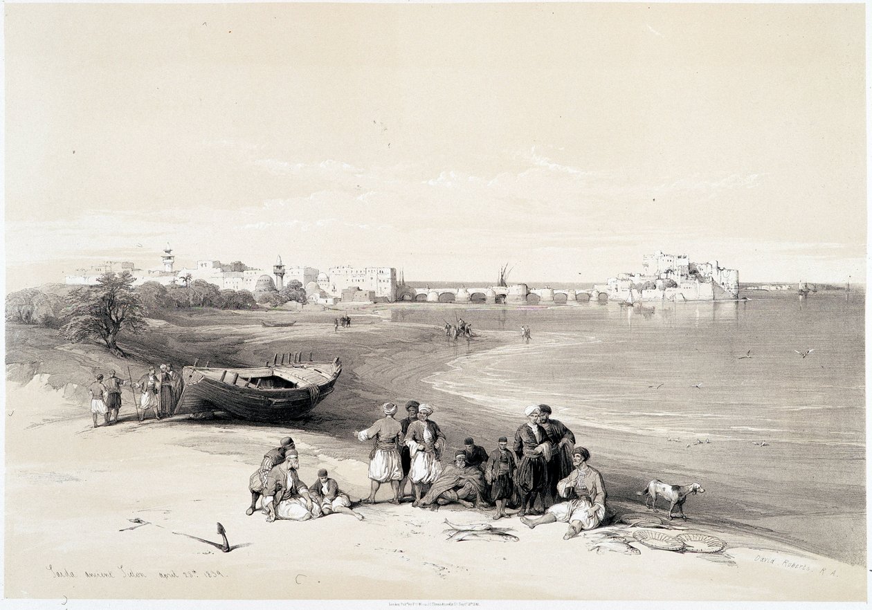 Sidon (Said), 1839.04.28-án készült rajz „A Szentföldön”, London 1849 alkotó: David Roberts