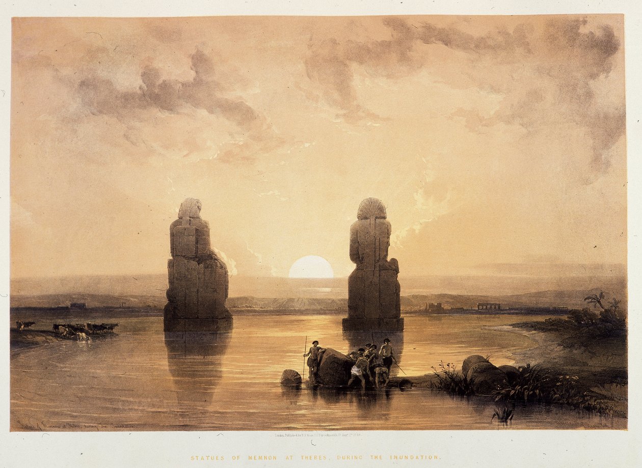 Memnon szobrai (Memnon kolosszai) Thébában, az árvíz idején - a „Szentföldön”, London 1849 alkotó: David Roberts