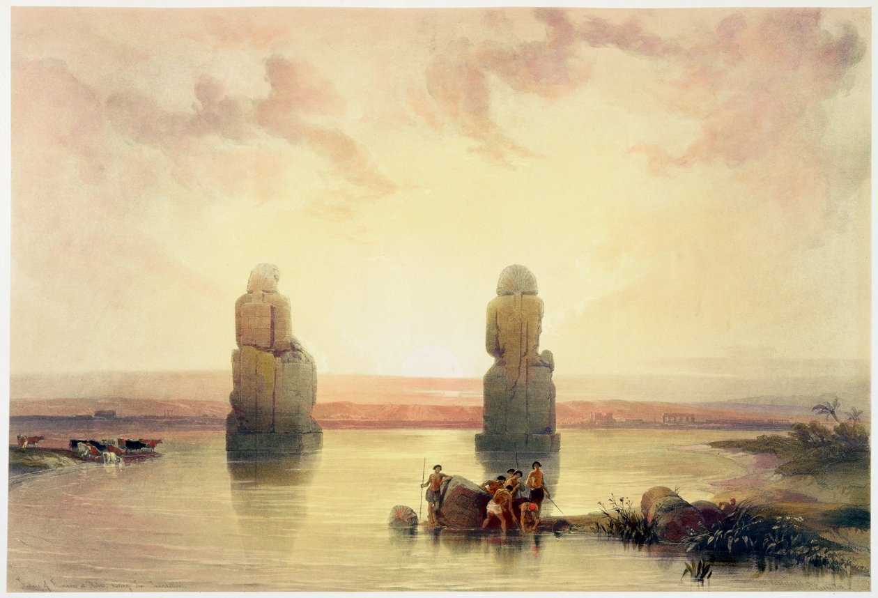 "A memnoni kolosszusok Thébában, az árvíz idején", Egyiptom, 1845 alkotó: David Roberts