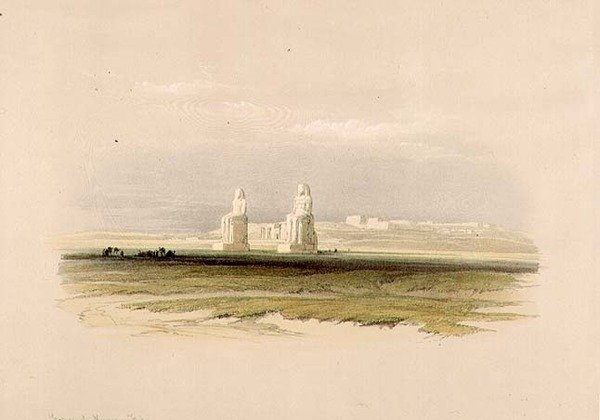 A Memnon-kolosszusok, az "Egyiptom és Núbia", 1. kötetből (litográfia) alkotó: David Roberts
