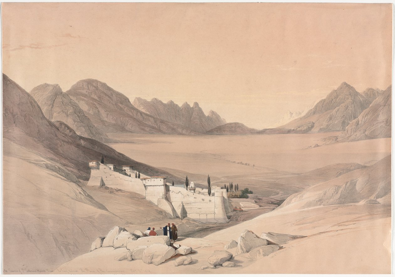 Szent Katalin kolostor, a Sínai-hegy, a Tábori síkság felé nézve, 1839. alkotó: David Roberts