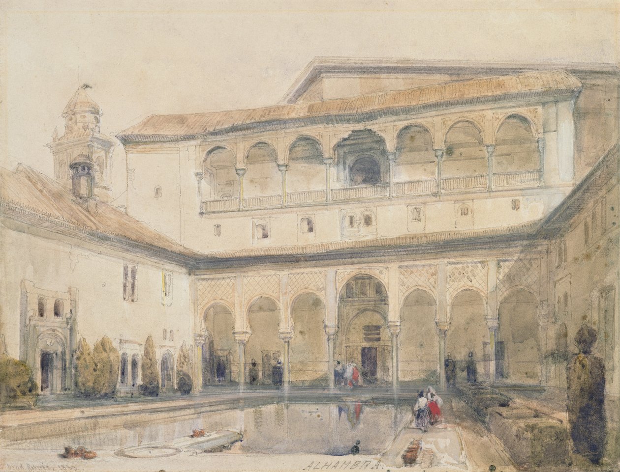 The Court of Myrtles, Alhambra (vagy Hall of Myrtles, Alhambra) 1833 (ceruza és akvarell papíron) alkotó: David Roberts