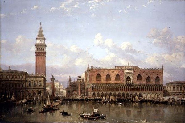 A Dózse-palota, Velence, a Bacino di San Marco-tól alkotó: David Roberts