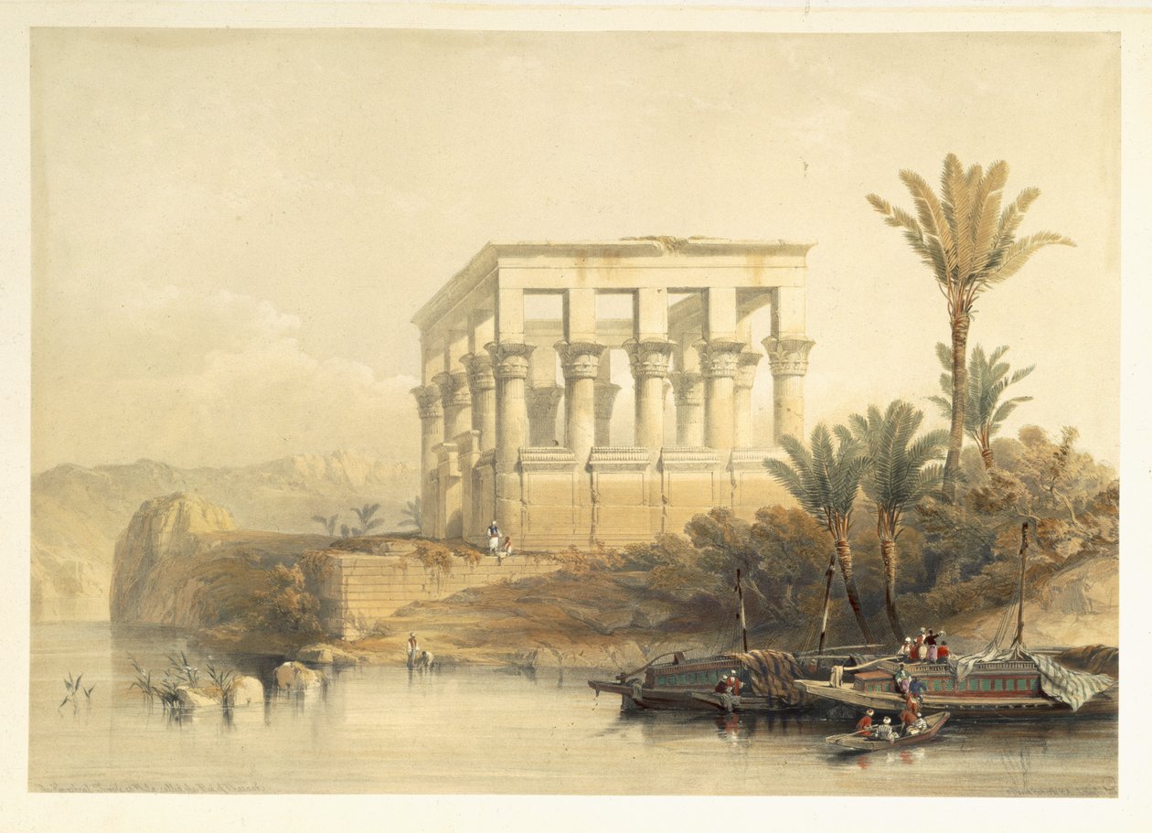 A philaei Hypaethral templom, a fáraó ágya, az „Egyiptom és Núbia” II. kötetének 65. táblája, amelyet Louis Haghe (1806-85) pub metszett. 1849 alkotó: David Roberts