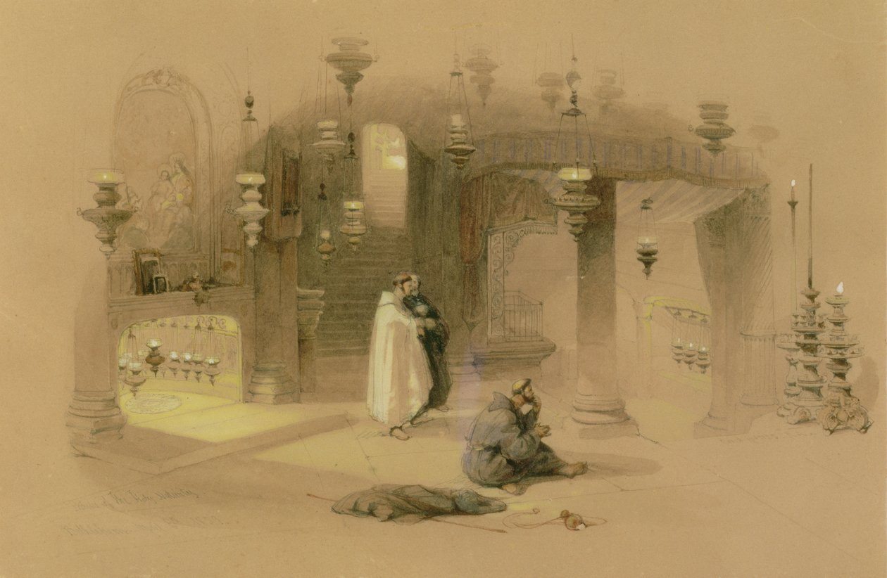 A Szent Születés kegyhelye, Betlehem, 1839 (Wc ceruza fölött, gouache-szal és gumiarábikummal kiemelve, súrolópapíron) alkotó: David Roberts