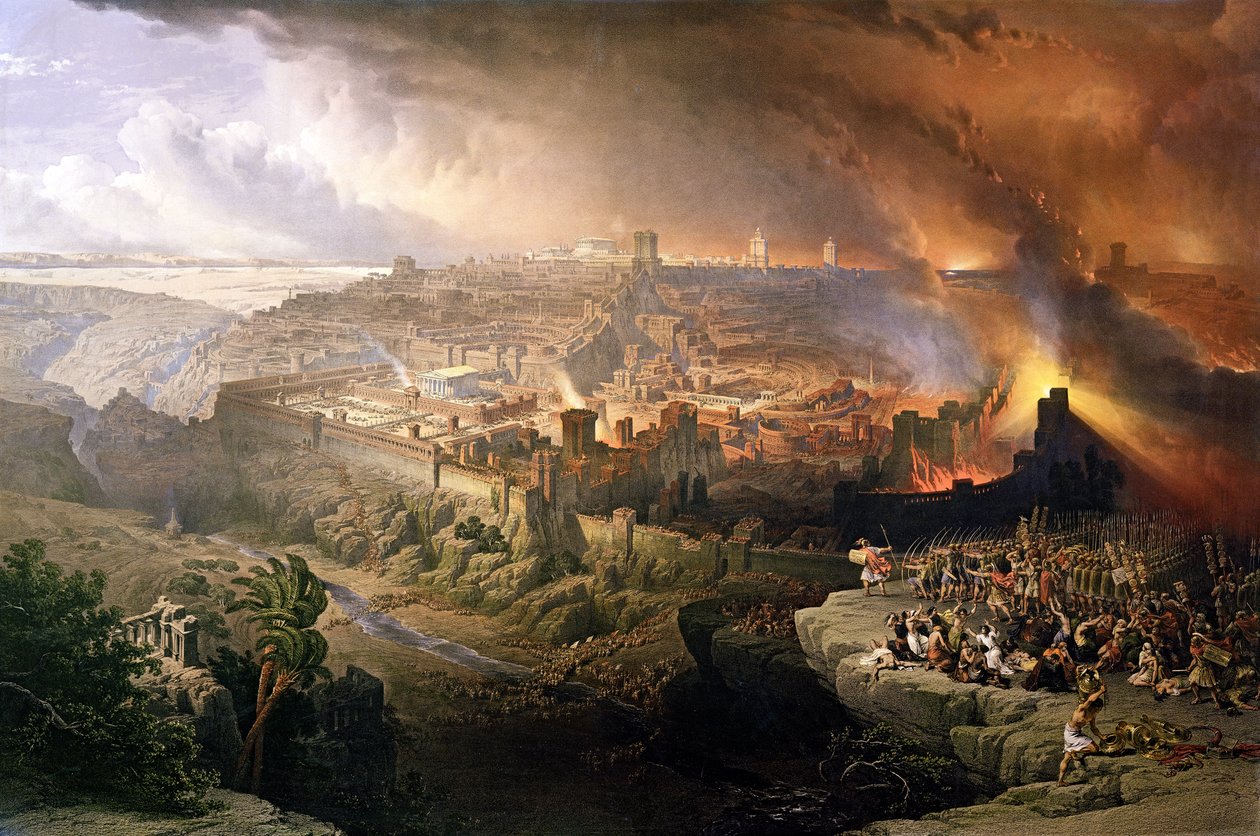 Jeruzsálem ostroma és lerombolása a rómaiak által Titus parancsnoksága alatt, Kr. u. 70. alkotó: David Roberts