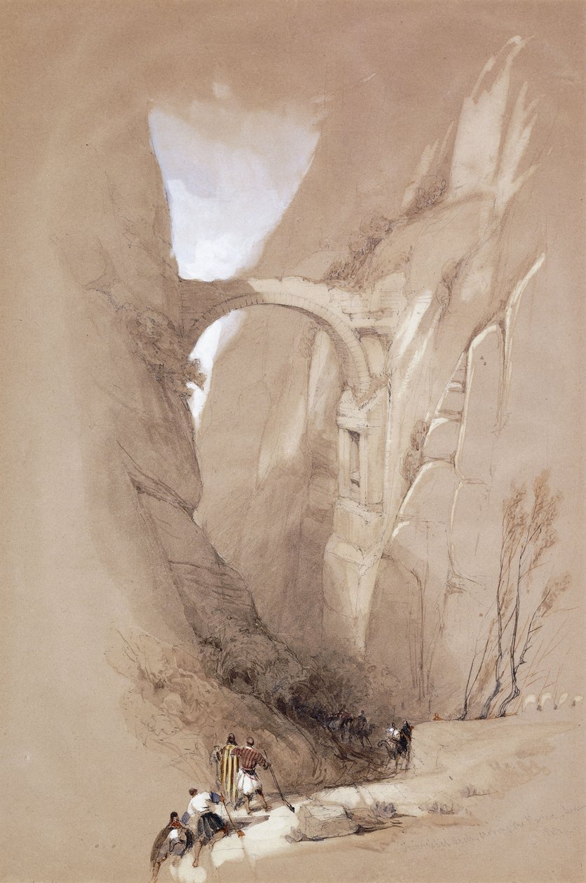 A Petrába vezető szakadékon átívelő diadalív, 1839 alkotó: David Roberts