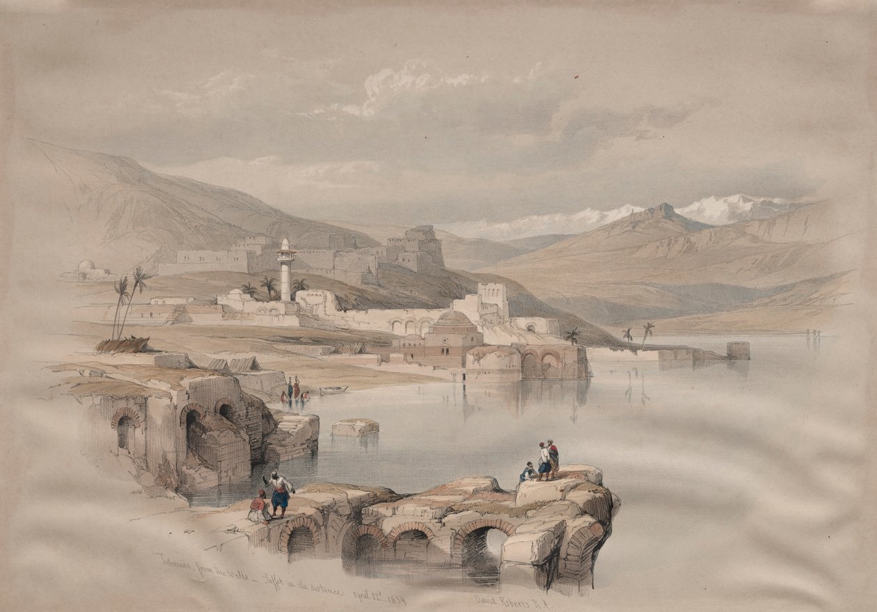 Tiberias, a falakról, Biztonság a távolban, 1839. alkotó: David Roberts