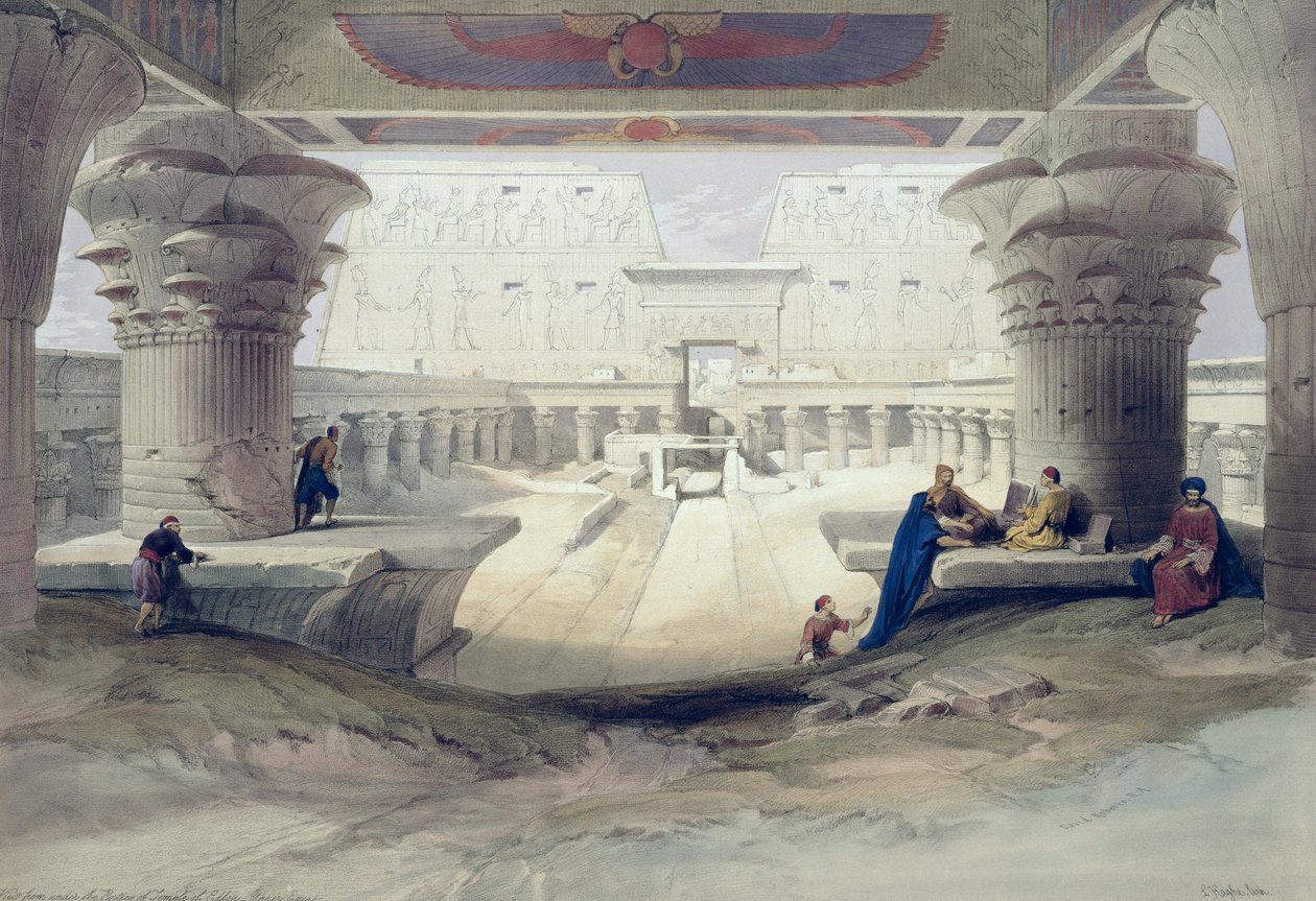 Kilátás az Edfou-templom kapuja alól, Felső-Egyiptom, Egyiptom és Núbia I. kötetének 32. táblája, Louis Haghe (1806-85) kocsma metszetével. 1846 alkotó: David Roberts