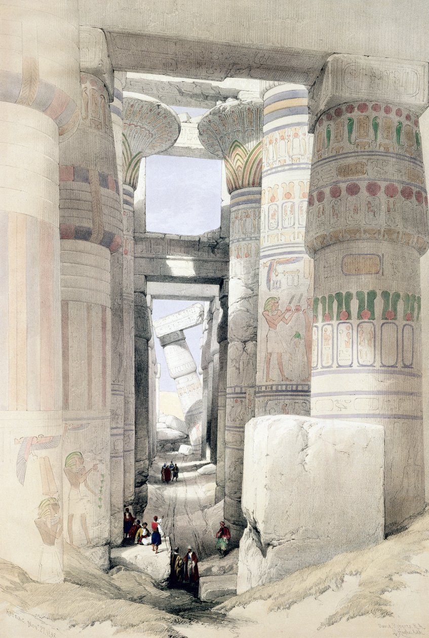 „Kilátás az oszlopok csarnokán keresztül, Karnak”, Egyiptom, 1845 alkotó: David Roberts