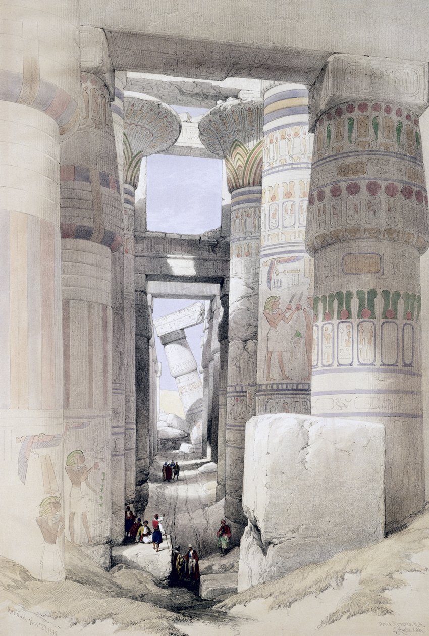 Kilátás az oszlopok csarnokán keresztül, Karnak, Egyiptomból és Núbiából, 1. kötet alkotó: David Roberts