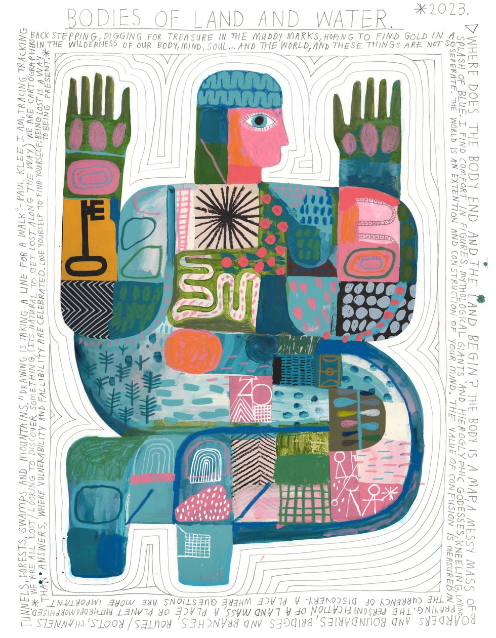 Bodies Of Land And Water, 2023 (akril és ceruza, papír) alkotó: David Shillinglaw