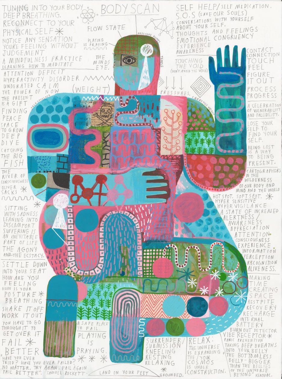 Body Scan 4, 2023 (akril és ceruza papíron) alkotó: David Shillinglaw