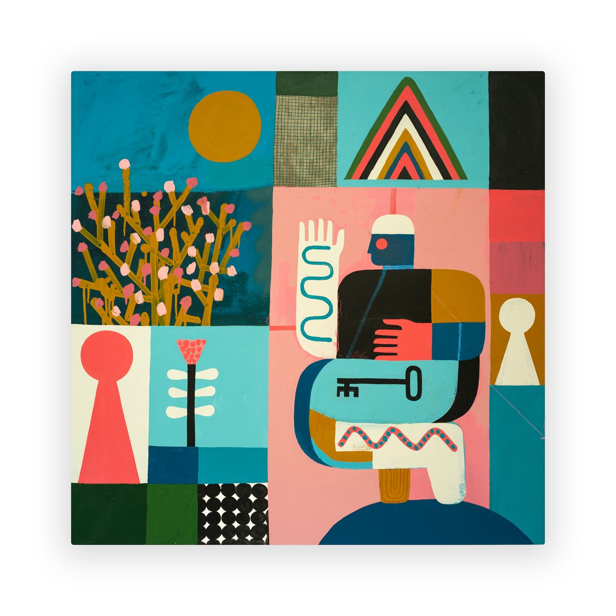 Climbing The Molecular Mountain, 2023 (paint and collage on canvas) alkotó: David Shillinglaw