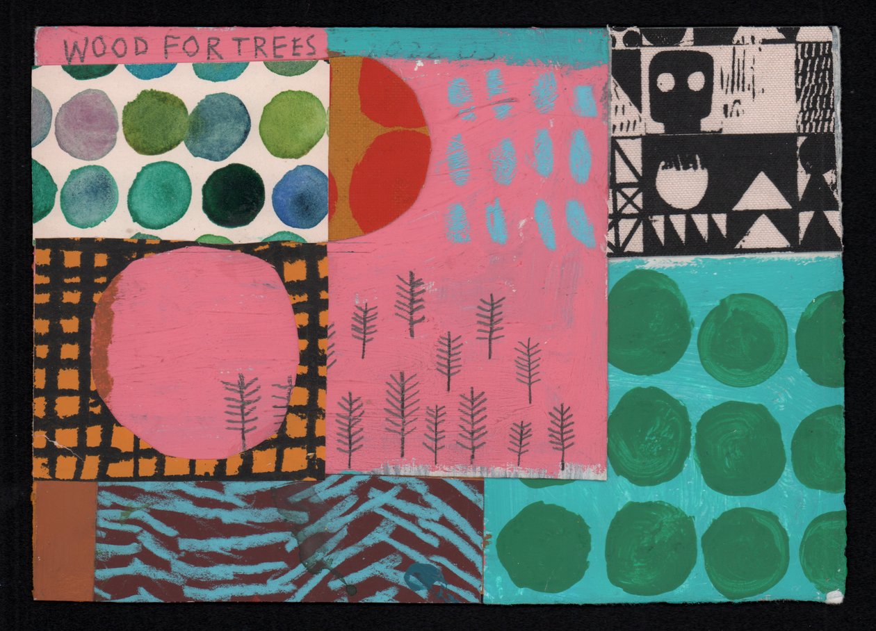 Wood For Trees, 2023 (festék és kollázs) alkotó: David Shillinglaw