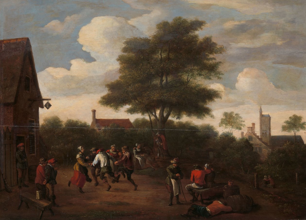 Parasztok táncolnak a félhold tavernán kívül alkotó: David Teniers (II) (manner of)