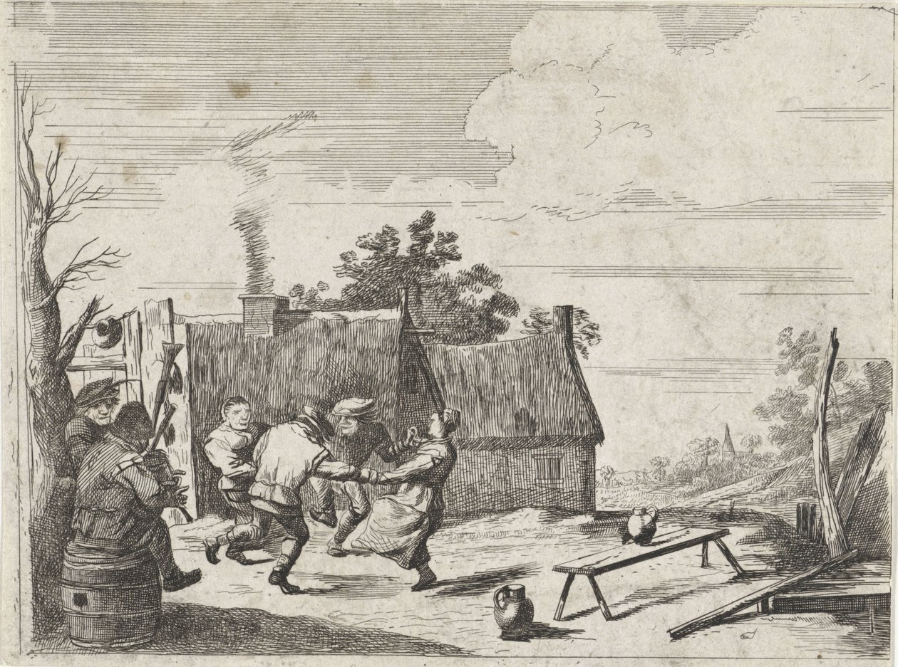 Táncoló farmerek két zenész zenéjére alkotó: David Teniers (II)