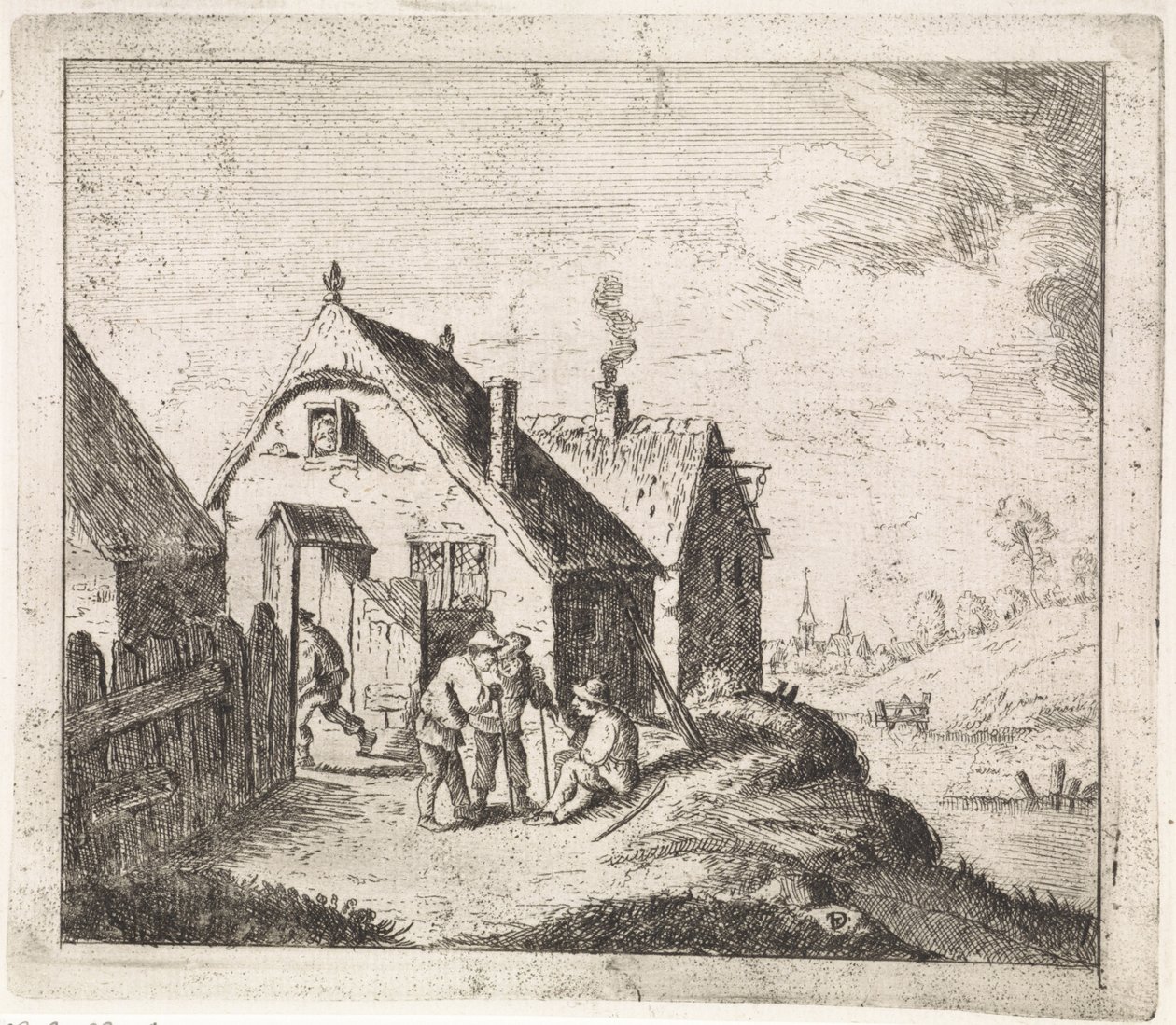 Három férfi beszélget egy házban alkotó: David Teniers (II)
