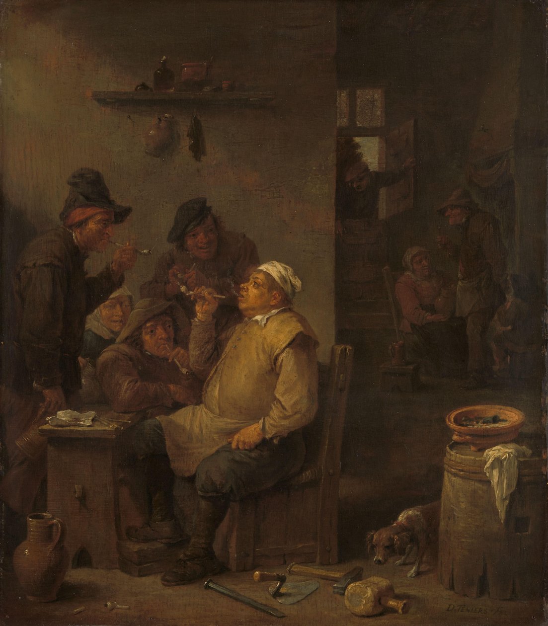 Mason dohányzik társaival egy kocsmában alkotó: David Teniers (II)
