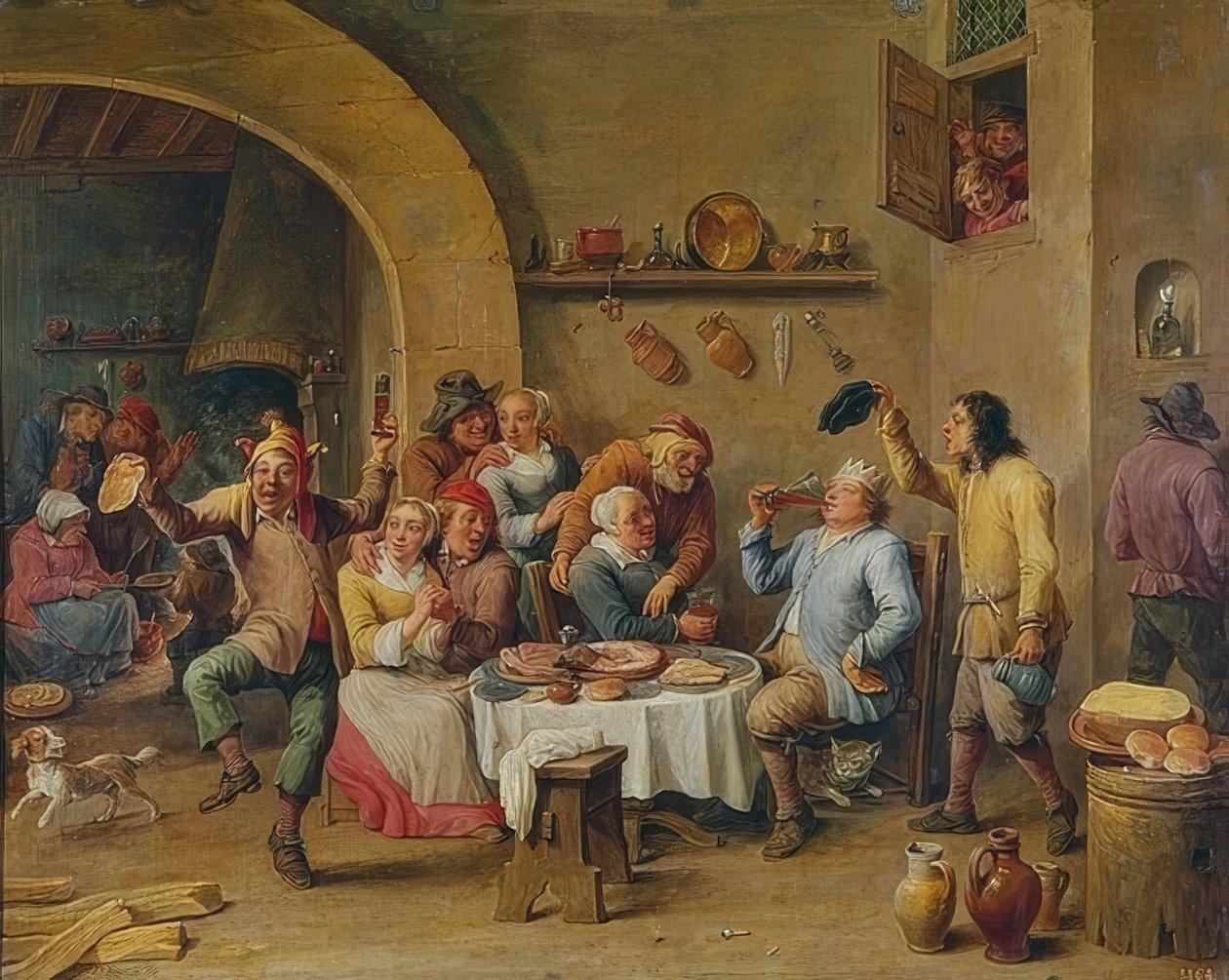 A király iszik (Le Roi Boit). 1650-60 alkotó: David Teniers the Elder