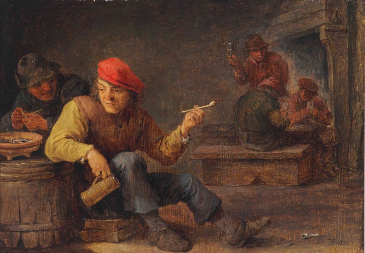 Férfiak iszogatnak és dohányoznak egy fogadóban alkotó: David Teniers the Younger