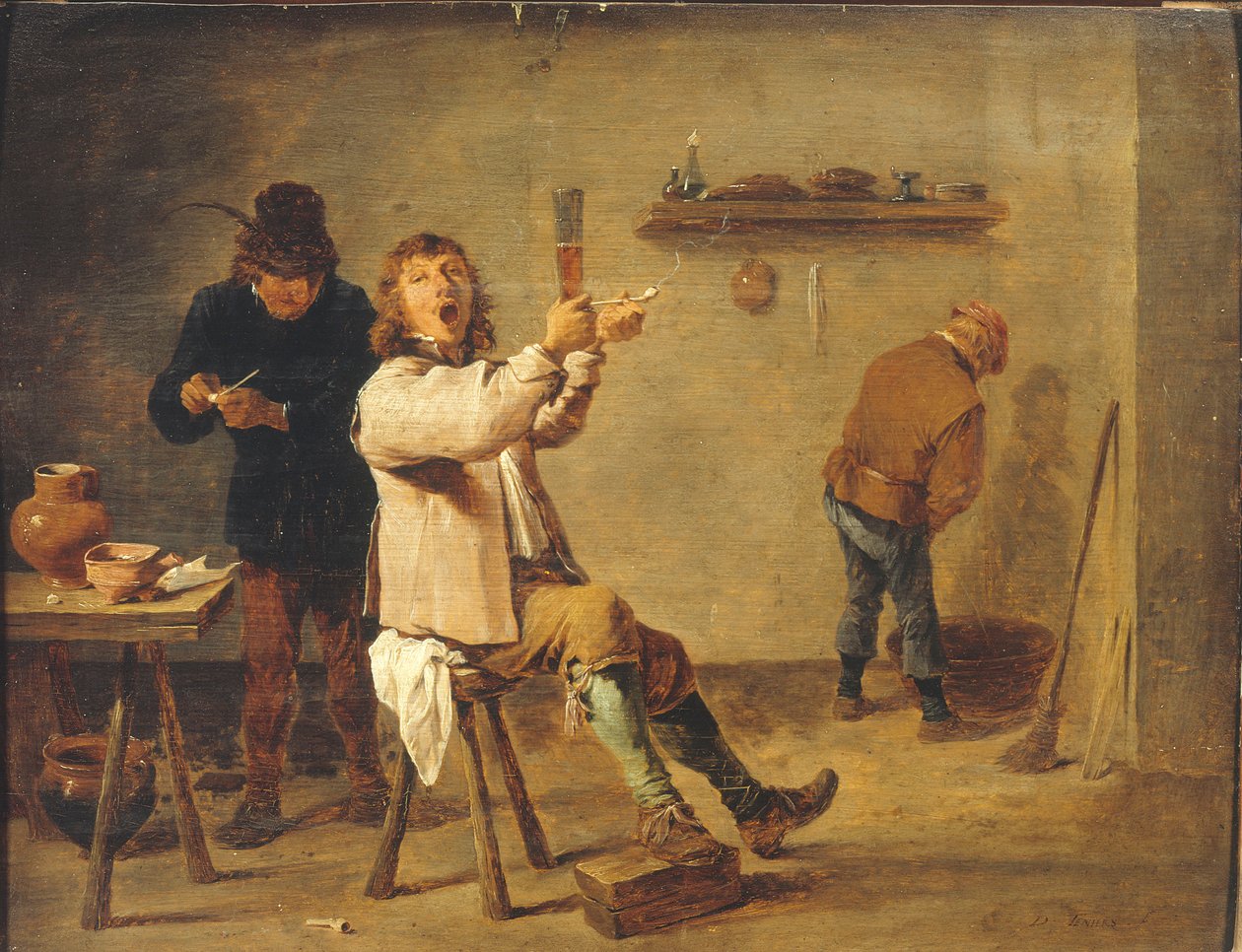 Franciául:  La Chanson à boire: parasztok iszogatnak egy kocsmában alkotó: David Teniers the Younger