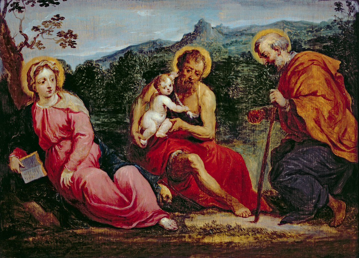 Szent Család és Keresztelő Szent János, Paris Bordone eredetije után alkotó: David Teniers the Younger