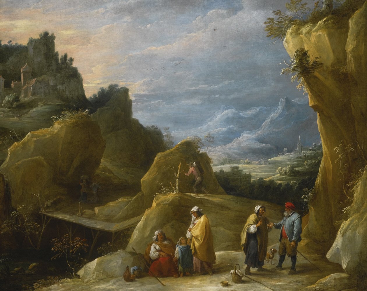 Hegyi táj egy cigány jövendőmondóval alkotó: David Teniers the Younger