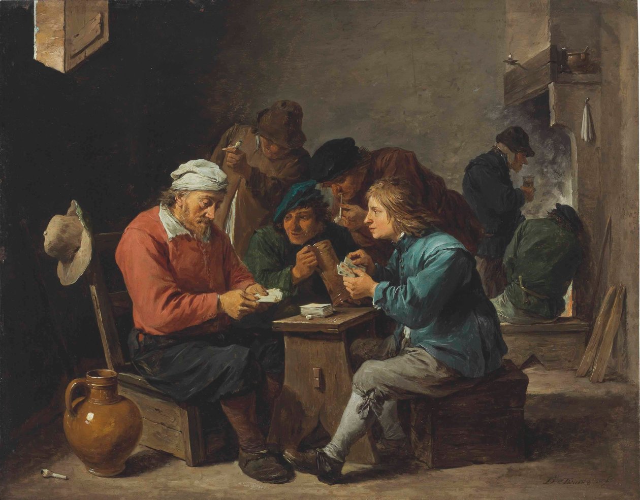 Kártyázó parasztok egy belső térben alkotó: David Teniers the Younger