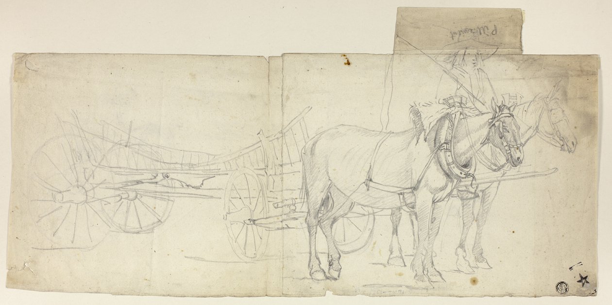 Kétlovas csapat, kocsis, kocsit húz (recto); vázlatok lehajló nőkről (verso) alkotó: David Teniers the Younger