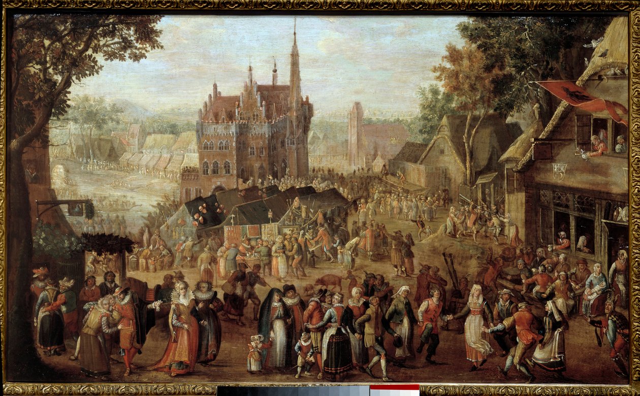 Kermesse Audenarde-ban (Belgium). Buli a falu temploma előtt. David Vinckboons festménye (vagy Vinckeboons vagy Vinkeboons 1576-1629) alkotó: David Vinckboons