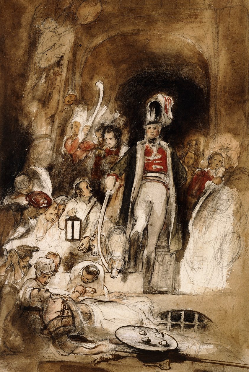 Tanulmány a "Sir David Baird felfedezése Tipu Sahib testének" címmel, 1838 alkotó: David Wilkie