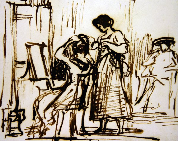 Belső tér egy haját öltöztető nővel (tinta papíron) alkotó: David Wilkie