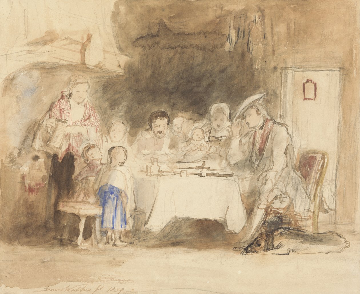 Grace Before Meat, 1839 (wc tollal és tintával grafit fölött, papíron) alkotó: David Wilkie