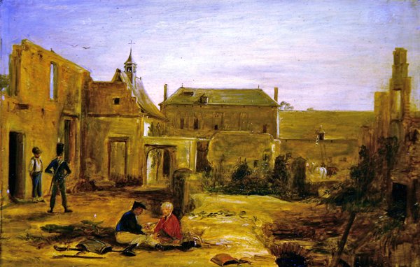 Katonák a Hougoumont kastély romjain, Waterloo (olaj, vászon) alkotó: David Wilkie