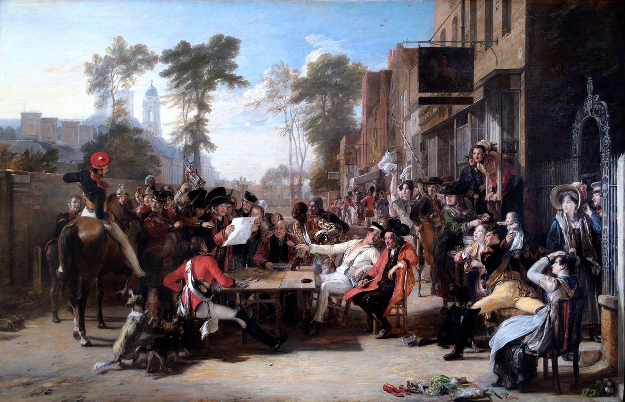 „A chelsea-i nyugdíjasok olvassák a Waterloo-i küldeményt”, 1822 alkotó: David Wilkie