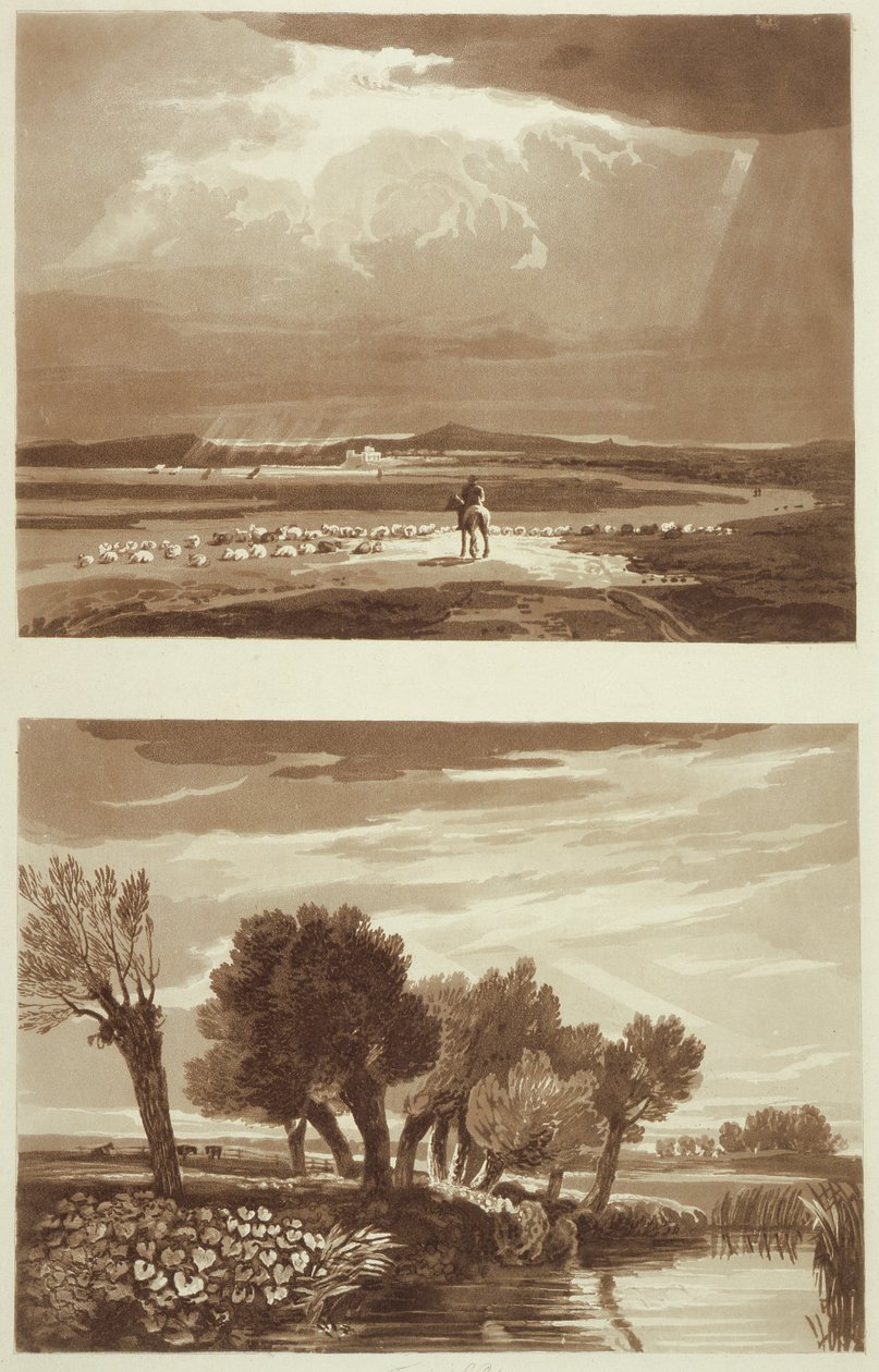 Egy vihar utáni hatás... és Átmeneti effektus, View in Battersea Marsh, Illusztrációk A Treatise on Landscape and Effect in Water Colours, 1841 (akvatinta) alkotó: David after Cox