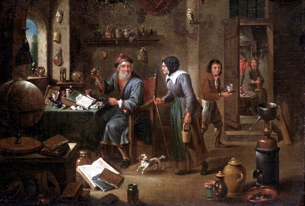 Az alkimista iroda (olaj, vászon) alkotó: David the Elder Teniers