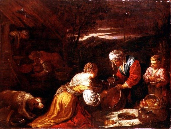 Parasztok ételt készítenek a házon kívül, azon túl kiterjedt táj alkotó: David the Younger (attr. to) Teniers
