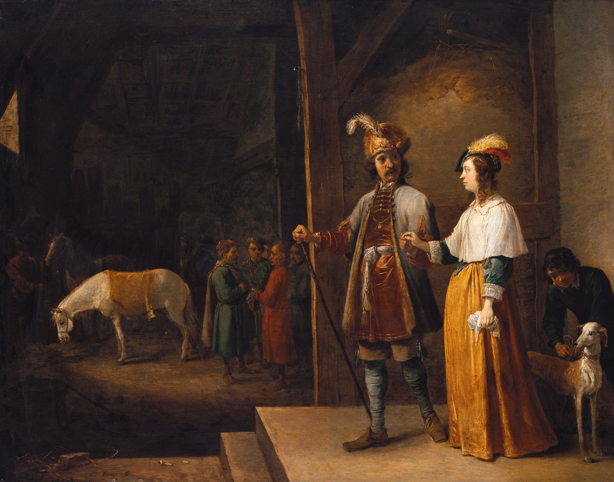 Egy hölgy és egy úriember belép az istállóba alkotó: David Teniers the Younger
