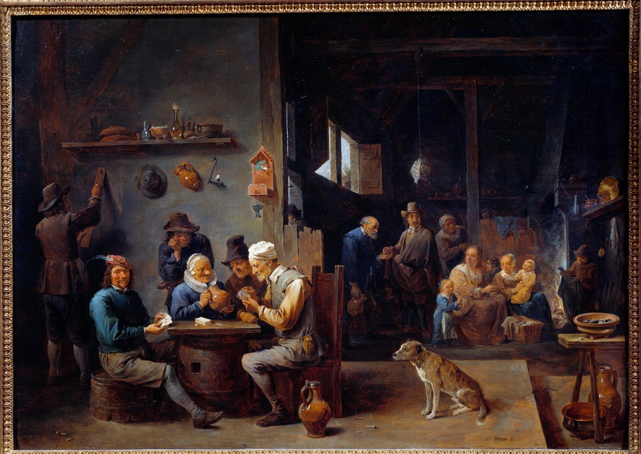 Kártyajáték a Painting flam fogadóban. Írta: David Teniers II. (1610-1690) 1645 V. 0,62x0,87 m Grenoble, Szépművészeti Múzeum alkotó: David Teniers the Younger