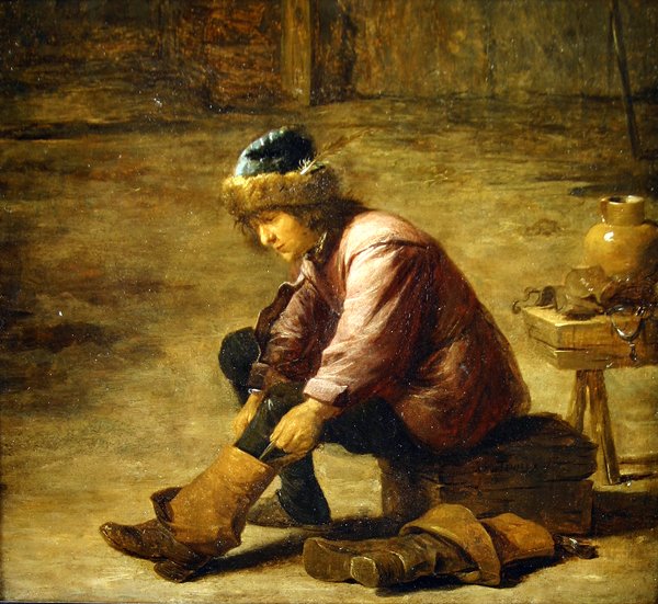 Egy fiatal férfi csizmát húz alkotó: David Teniers the Younger
