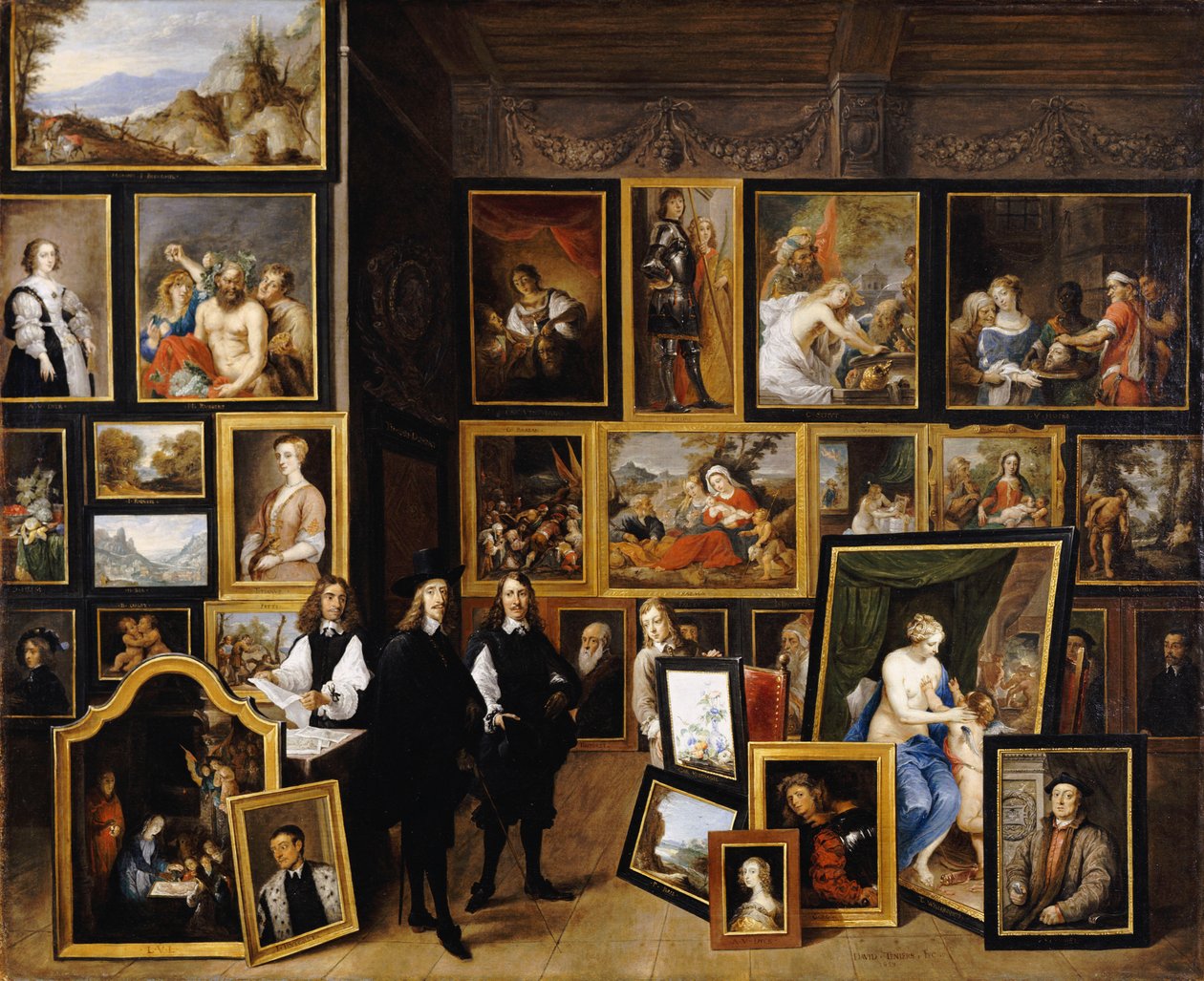 Lipót Vilmos főherceg a Képtárában, a művésszel és más alakokkal alkotó: David Teniers the Younger