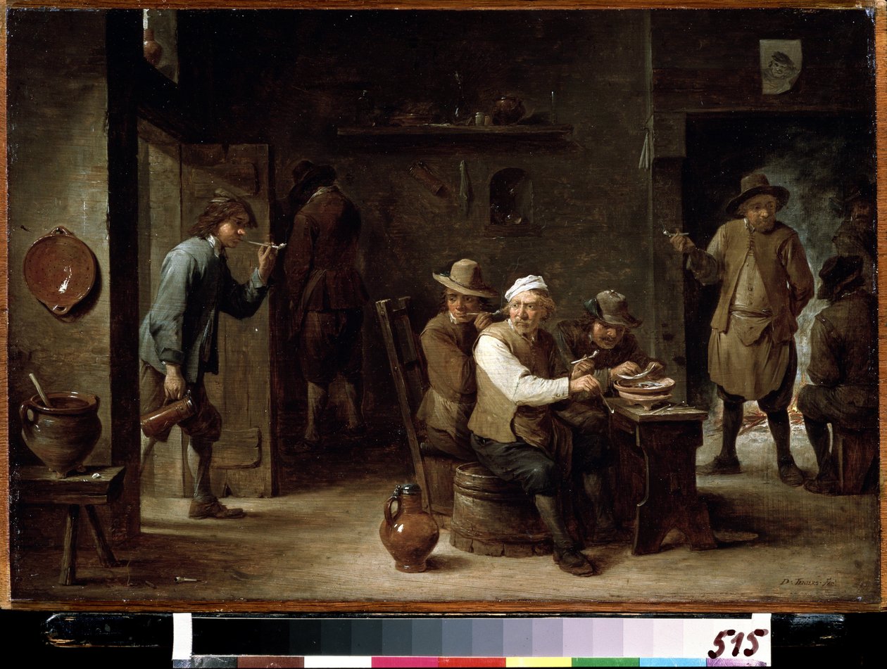 A Tavernában. Ifjabb David Tenier (1610-1690) festménye. Olaj, fa, 36,2 x 52,6 cm, 1640 körül. Flamand iskola, barokk művészet. Puskin Szépművészeti Múzeum, Moszkva. alkotó: David Teniers the Younger
